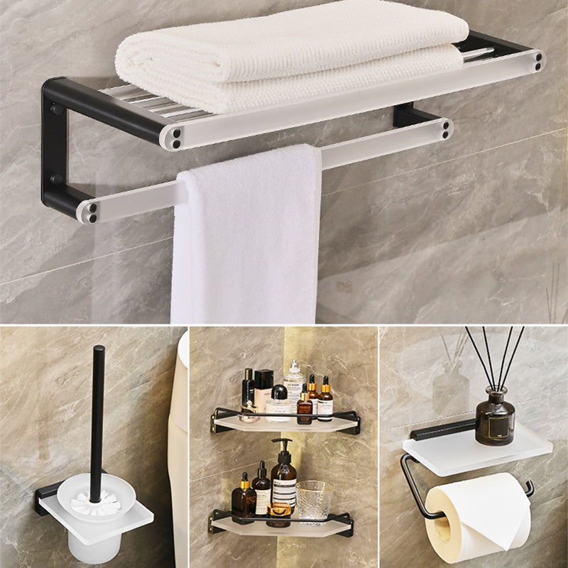 Metal and Acrylic Bathroom Accessory as Individual or as a Set in Black 5-Piece Set (Triangle Bath Shelf) Clearhalo 'Bathroom Hardware Sets' 'Bathroom Hardware' 'Bathroom Remodel & Bathroom Fixtures' 'bathroom_hardware_sets' 'Home Improvement' 'home_improvement' 'home_improvement_bathroom_hardware_sets' 6429173