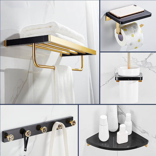 Metal and Marble Bathroom Minimalist Accessory as Individual or as a Set in Gold Clearhalo 'Bathroom Hardware Sets' 'Bathroom Hardware' 'Bathroom Remodel & Bathroom Fixtures' 'bathroom_hardware_sets' 'Home Improvement' 'home_improvement' 'home_improvement_bathroom_hardware_sets' 6429195