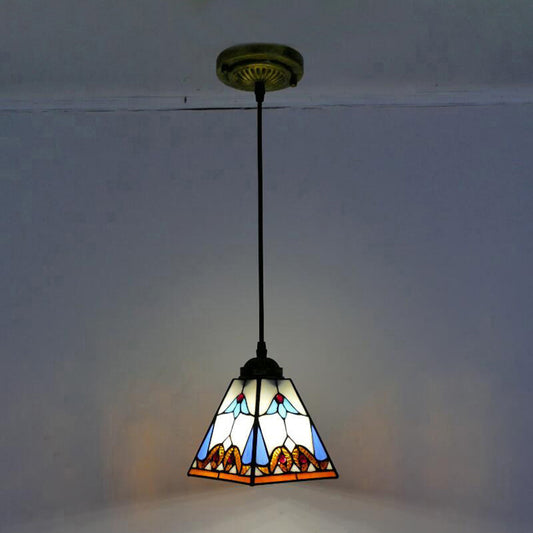 1 Bulb Magnolia/Shell Hanging Lamp Tiffany-Style Black Hand Cut Glass Pendant Light Fixture Clearhalo 'Ceiling Lights' 'Pendant Lights' 'Pendants' Lighting' 64359