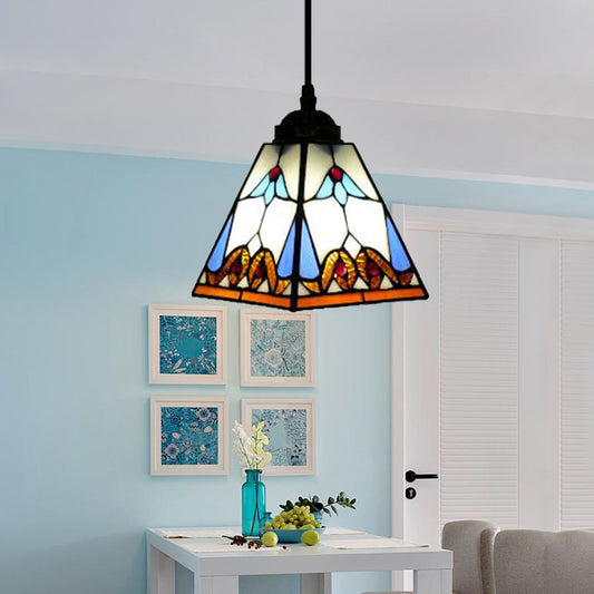 1 Bulb Magnolia/Shell Hanging Lamp Tiffany-Style Black Hand Cut Glass Pendant Light Fixture Clearhalo 'Ceiling Lights' 'Pendant Lights' 'Pendants' Lighting' 64360