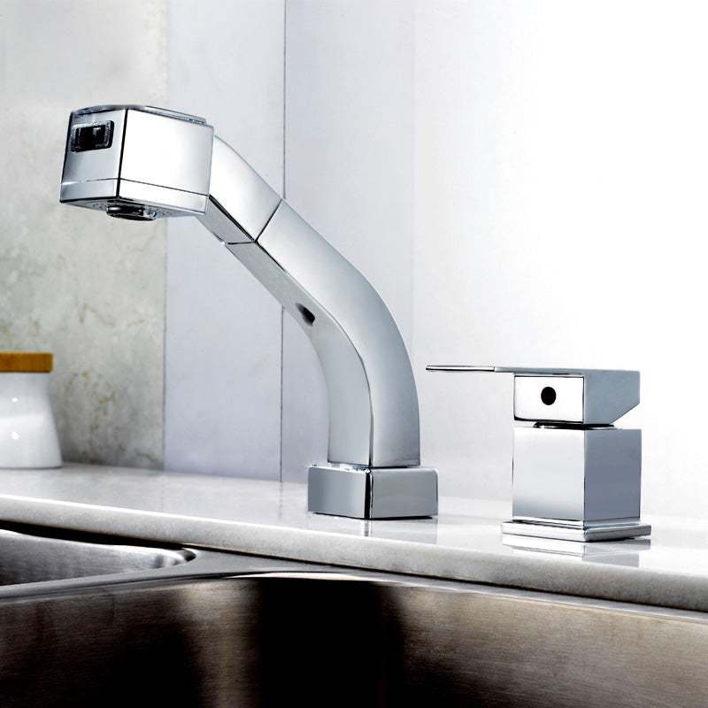 Contemporary Vessel Sink Faucet Lever Handles 2 Hole Faucets Low Arc Solid Brass Faucet Silver Clearhalo 'Bathroom Remodel & Bathroom Fixtures' 'Bathroom Sink Faucets' 'Bathroom Sinks & Faucet Components' 'bathroom_sink_faucets' 'Home Improvement' 'home_improvement' 'home_improvement_bathroom_sink_faucets' 6438504