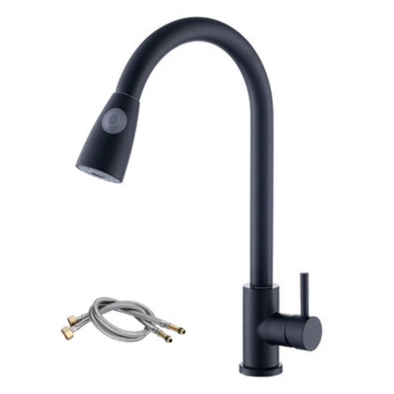 Modern Faucets 1-Handle Pull down with Water Dispenser Standard Kitchen Faucets Black 24 Inches Clearhalo 'Home Improvement' 'home_improvement' 'home_improvement_kitchen_faucets' 'Kitchen Faucets' 'Kitchen Remodel & Kitchen Fixtures' 'Kitchen Sinks & Faucet Components' 'kitchen_faucets' 6438593