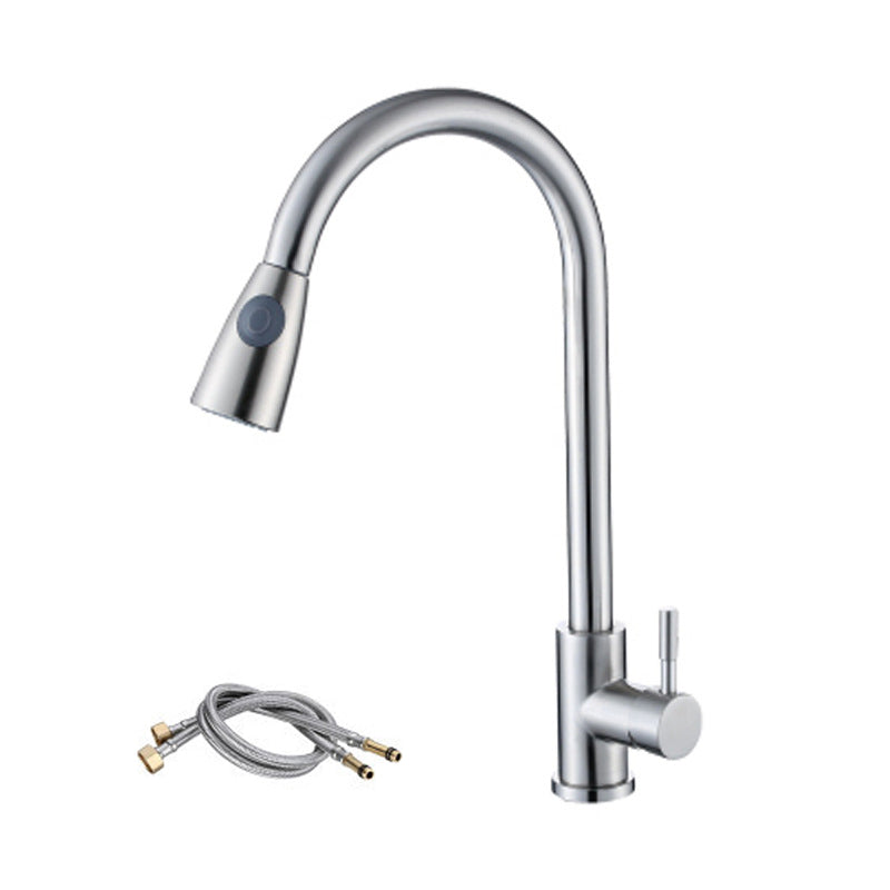 Modern Faucets 1-Handle Pull down with Water Dispenser Standard Kitchen Faucets Silver 24 Inches Clearhalo 'Home Improvement' 'home_improvement' 'home_improvement_kitchen_faucets' 'Kitchen Faucets' 'Kitchen Remodel & Kitchen Fixtures' 'Kitchen Sinks & Faucet Components' 'kitchen_faucets' 6438596