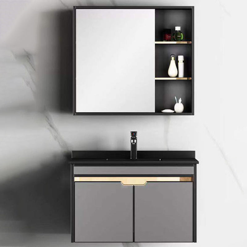 2 Doors Vanity Set Mirror Grey Wall Mount Rectangle Metal Bath Vanity with Single Sink Clearhalo 'Bathroom Remodel & Bathroom Fixtures' 'Bathroom Vanities' 'bathroom_vanities' 'Home Improvement' 'home_improvement' 'home_improvement_bathroom_vanities' 6438948