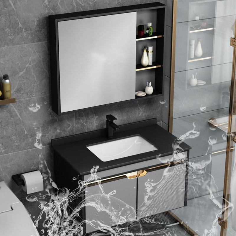2 Doors Vanity Set Mirror Grey Wall Mount Rectangle Metal Bath Vanity with Single Sink Clearhalo 'Bathroom Remodel & Bathroom Fixtures' 'Bathroom Vanities' 'bathroom_vanities' 'Home Improvement' 'home_improvement' 'home_improvement_bathroom_vanities' 6438954