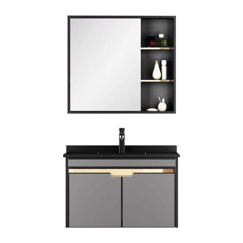 2 Doors Vanity Set Mirror Grey Wall Mount Rectangle Metal Bath Vanity with Single Sink Clearhalo 'Bathroom Remodel & Bathroom Fixtures' 'Bathroom Vanities' 'bathroom_vanities' 'Home Improvement' 'home_improvement' 'home_improvement_bathroom_vanities' 6438957