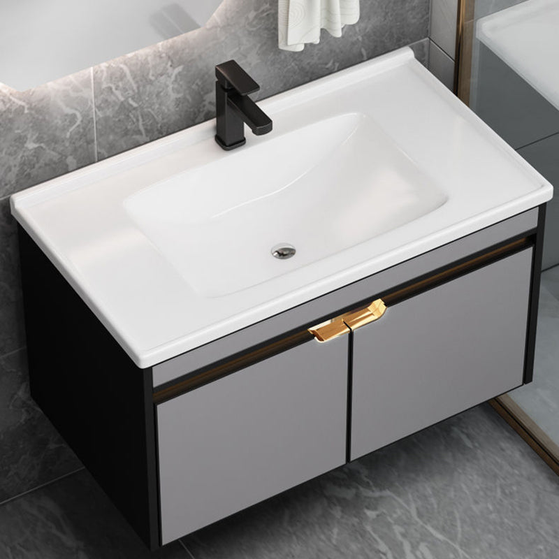 2 Doors Vanity Set Mirror Grey Wall Mount Rectangle Metal Bath Vanity with Single Sink Clearhalo 'Bathroom Remodel & Bathroom Fixtures' 'Bathroom Vanities' 'bathroom_vanities' 'Home Improvement' 'home_improvement' 'home_improvement_bathroom_vanities' 6438961