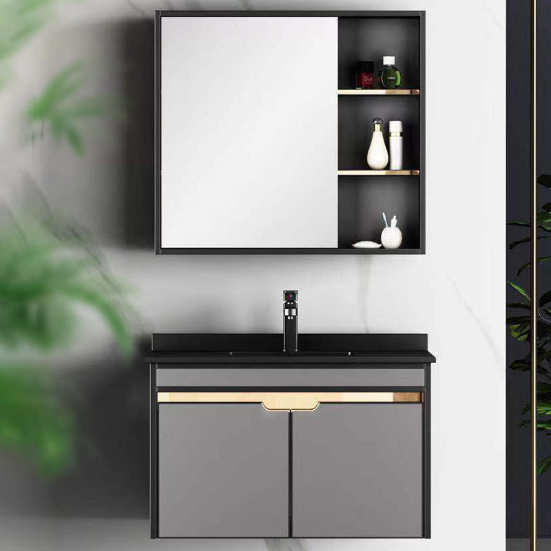 2 Doors Vanity Set Mirror Grey Wall Mount Rectangle Metal Bath Vanity with Single Sink Clearhalo 'Bathroom Remodel & Bathroom Fixtures' 'Bathroom Vanities' 'bathroom_vanities' 'Home Improvement' 'home_improvement' 'home_improvement_bathroom_vanities' 6438964