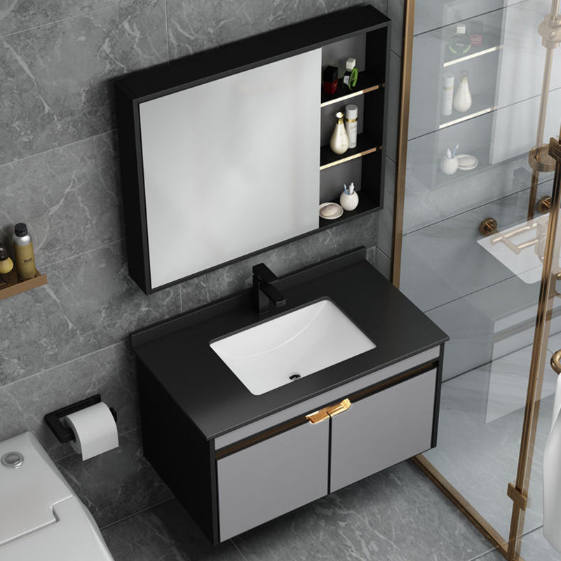 2 Doors Vanity Set Mirror Grey Wall Mount Rectangle Metal Bath Vanity with Single Sink Clearhalo 'Bathroom Remodel & Bathroom Fixtures' 'Bathroom Vanities' 'bathroom_vanities' 'Home Improvement' 'home_improvement' 'home_improvement_bathroom_vanities' 6438966