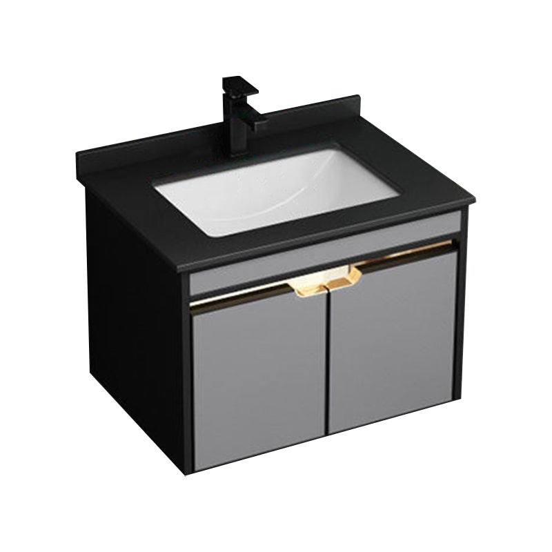 2 Doors Vanity Set Mirror Grey Wall Mount Rectangle Metal Bath Vanity with Single Sink Clearhalo 'Bathroom Remodel & Bathroom Fixtures' 'Bathroom Vanities' 'bathroom_vanities' 'Home Improvement' 'home_improvement' 'home_improvement_bathroom_vanities' 6438968