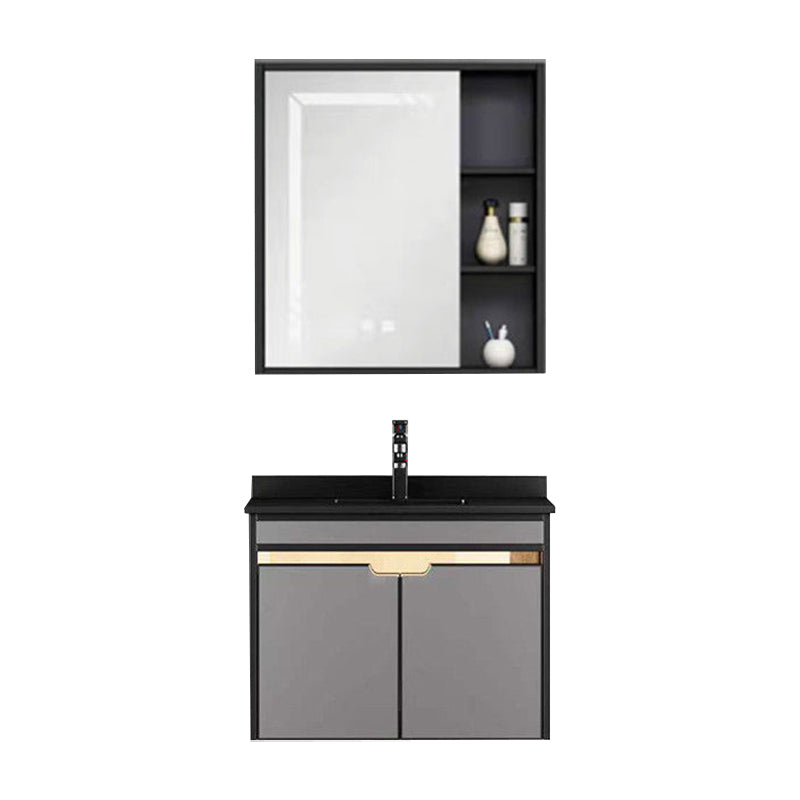 2 Doors Vanity Set Mirror Grey Wall Mount Rectangle Metal Bath Vanity with Single Sink Clearhalo 'Bathroom Remodel & Bathroom Fixtures' 'Bathroom Vanities' 'bathroom_vanities' 'Home Improvement' 'home_improvement' 'home_improvement_bathroom_vanities' 6438969