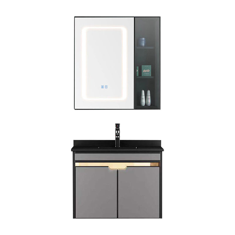 2 Doors Vanity Set Mirror Grey Wall Mount Rectangle Metal Bath Vanity with Single Sink Clearhalo 'Bathroom Remodel & Bathroom Fixtures' 'Bathroom Vanities' 'bathroom_vanities' 'Home Improvement' 'home_improvement' 'home_improvement_bathroom_vanities' 6438970