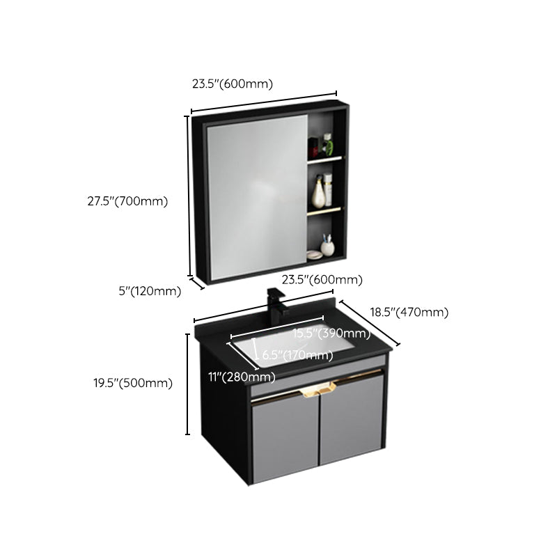 2 Doors Vanity Set Mirror Grey Wall Mount Rectangle Metal Bath Vanity with Single Sink Clearhalo 'Bathroom Remodel & Bathroom Fixtures' 'Bathroom Vanities' 'bathroom_vanities' 'Home Improvement' 'home_improvement' 'home_improvement_bathroom_vanities' 6438971