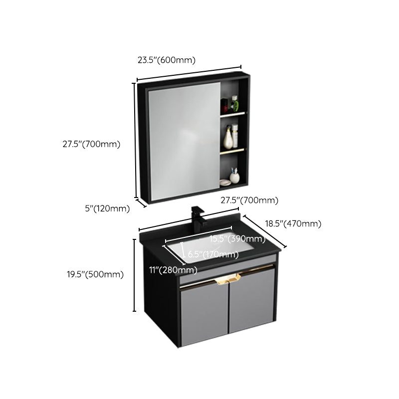 2 Doors Vanity Set Mirror Grey Wall Mount Rectangle Metal Bath Vanity with Single Sink Clearhalo 'Bathroom Remodel & Bathroom Fixtures' 'Bathroom Vanities' 'bathroom_vanities' 'Home Improvement' 'home_improvement' 'home_improvement_bathroom_vanities' 6438973