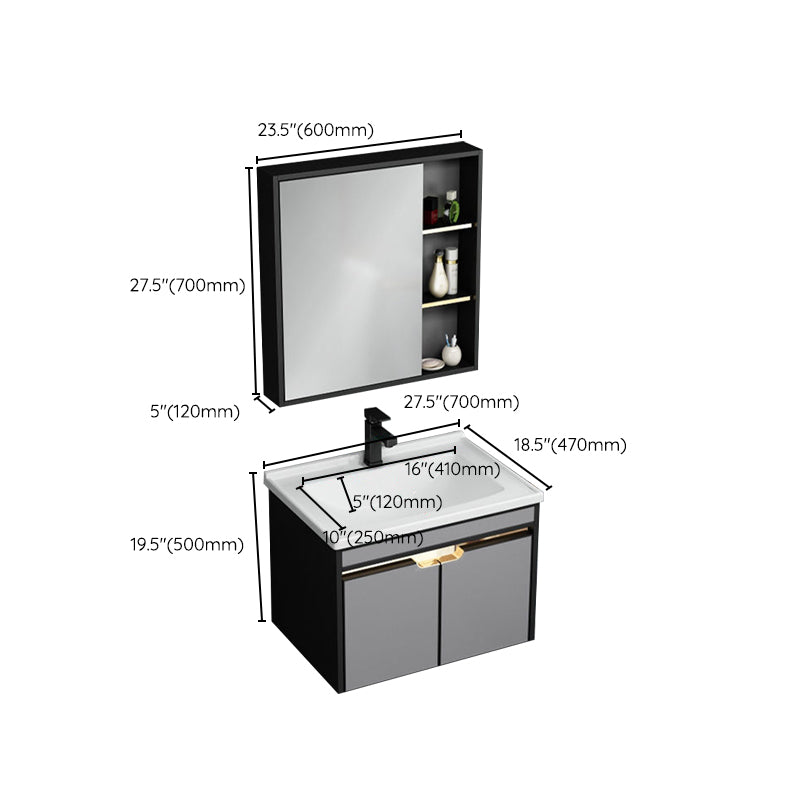 2 Doors Vanity Set Mirror Grey Wall Mount Rectangle Metal Bath Vanity with Single Sink Clearhalo 'Bathroom Remodel & Bathroom Fixtures' 'Bathroom Vanities' 'bathroom_vanities' 'Home Improvement' 'home_improvement' 'home_improvement_bathroom_vanities' 6438974