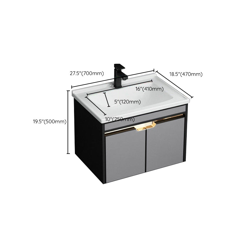 2 Doors Vanity Set Mirror Grey Wall Mount Rectangle Metal Bath Vanity with Single Sink Clearhalo 'Bathroom Remodel & Bathroom Fixtures' 'Bathroom Vanities' 'bathroom_vanities' 'Home Improvement' 'home_improvement' 'home_improvement_bathroom_vanities' 6438980