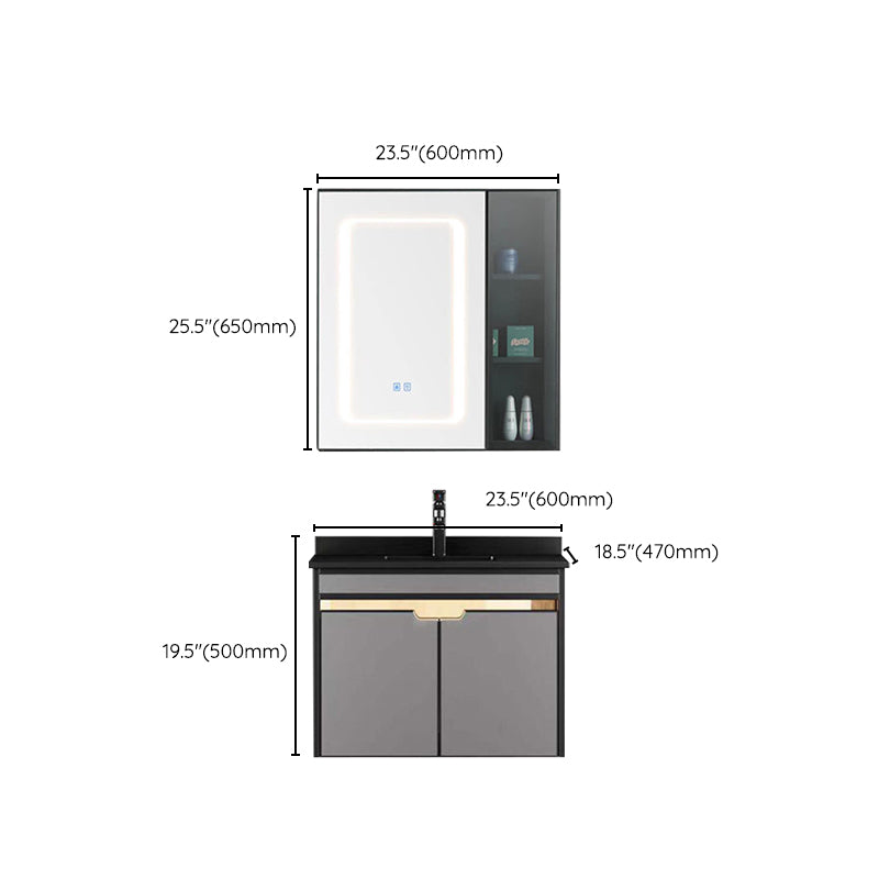 2 Doors Vanity Set Mirror Grey Wall Mount Rectangle Metal Bath Vanity with Single Sink Clearhalo 'Bathroom Remodel & Bathroom Fixtures' 'Bathroom Vanities' 'bathroom_vanities' 'Home Improvement' 'home_improvement' 'home_improvement_bathroom_vanities' 6438989