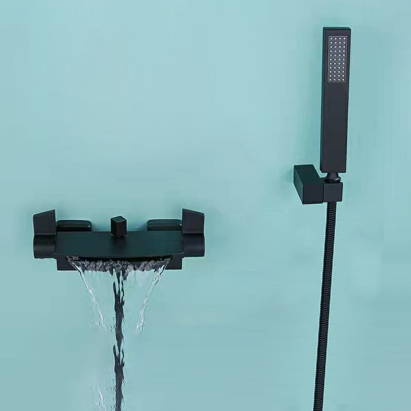 Modern Wall Mounted Copper Tub Filler Low Arc Waterfall Tub Faucet Trim Clearhalo 'Bathroom Remodel & Bathroom Fixtures' 'Bathtub Faucets' 'bathtub_faucets' 'Home Improvement' 'home_improvement' 'home_improvement_bathtub_faucets' 6438995