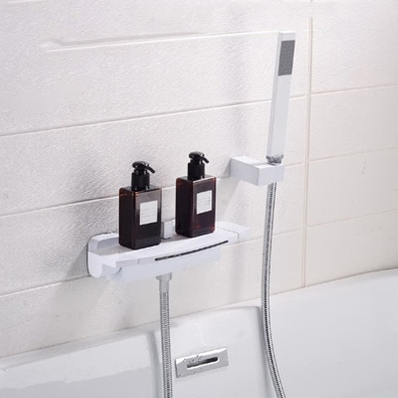 Modern Wall Mounted Copper Tub Filler Low Arc Waterfall Tub Faucet Trim White Hand Shower Included Clearhalo 'Bathroom Remodel & Bathroom Fixtures' 'Bathtub Faucets' 'bathtub_faucets' 'Home Improvement' 'home_improvement' 'home_improvement_bathtub_faucets' 6438996