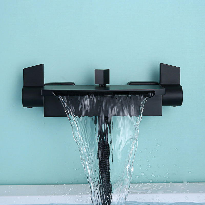 Modern Wall Mounted Copper Tub Filler Low Arc Waterfall Tub Faucet Trim Clearhalo 'Bathroom Remodel & Bathroom Fixtures' 'Bathtub Faucets' 'bathtub_faucets' 'Home Improvement' 'home_improvement' 'home_improvement_bathtub_faucets' 6439000