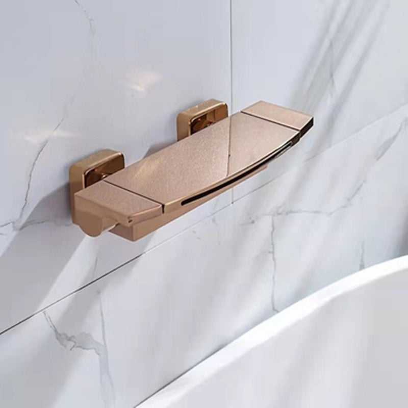 Modern Wall Mounted Copper Tub Filler Low Arc Waterfall Tub Faucet Trim Rose Gold Hand Shower Not Included Clearhalo 'Bathroom Remodel & Bathroom Fixtures' 'Bathtub Faucets' 'bathtub_faucets' 'Home Improvement' 'home_improvement' 'home_improvement_bathtub_faucets' 6439011