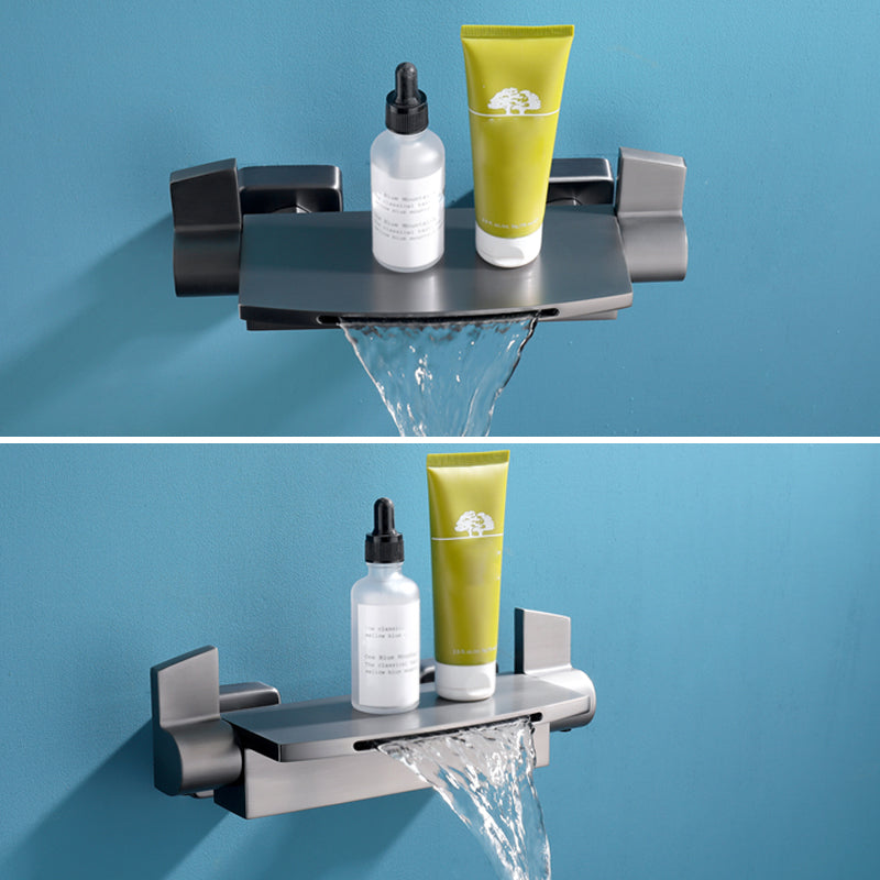 Modern Wall Mounted Copper Tub Filler Low Arc Waterfall Tub Faucet Trim Clearhalo 'Bathroom Remodel & Bathroom Fixtures' 'Bathtub Faucets' 'bathtub_faucets' 'Home Improvement' 'home_improvement' 'home_improvement_bathtub_faucets' 6439016