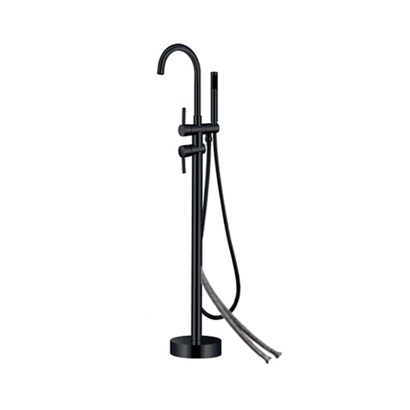 Floor Mounted Metal Freestanding Tub Filler High Arc Freestanding Faucet with Hose Black Hand Shower Included Wall Clearhalo 'Bathroom Remodel & Bathroom Fixtures' 'Bathtub Faucets' 'bathtub_faucets' 'Home Improvement' 'home_improvement' 'home_improvement_bathtub_faucets' 6439023