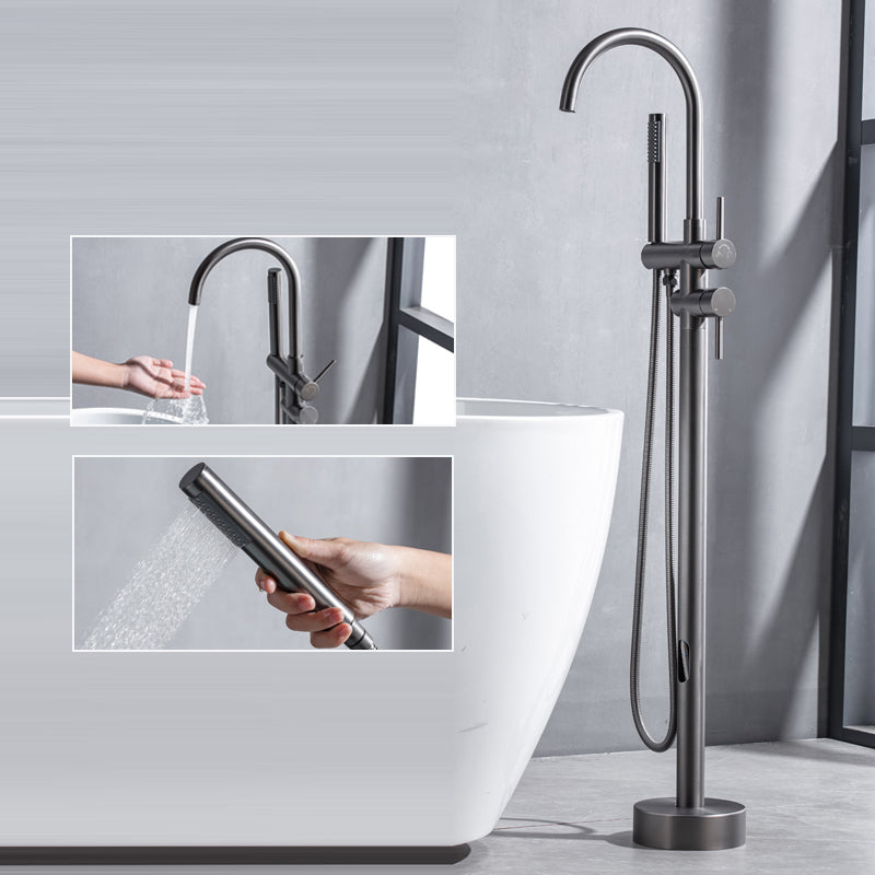Floor Mounted Metal Freestanding Tub Filler High Arc Freestanding Faucet with Hose Clearhalo 'Bathroom Remodel & Bathroom Fixtures' 'Bathtub Faucets' 'bathtub_faucets' 'Home Improvement' 'home_improvement' 'home_improvement_bathtub_faucets' 6439024