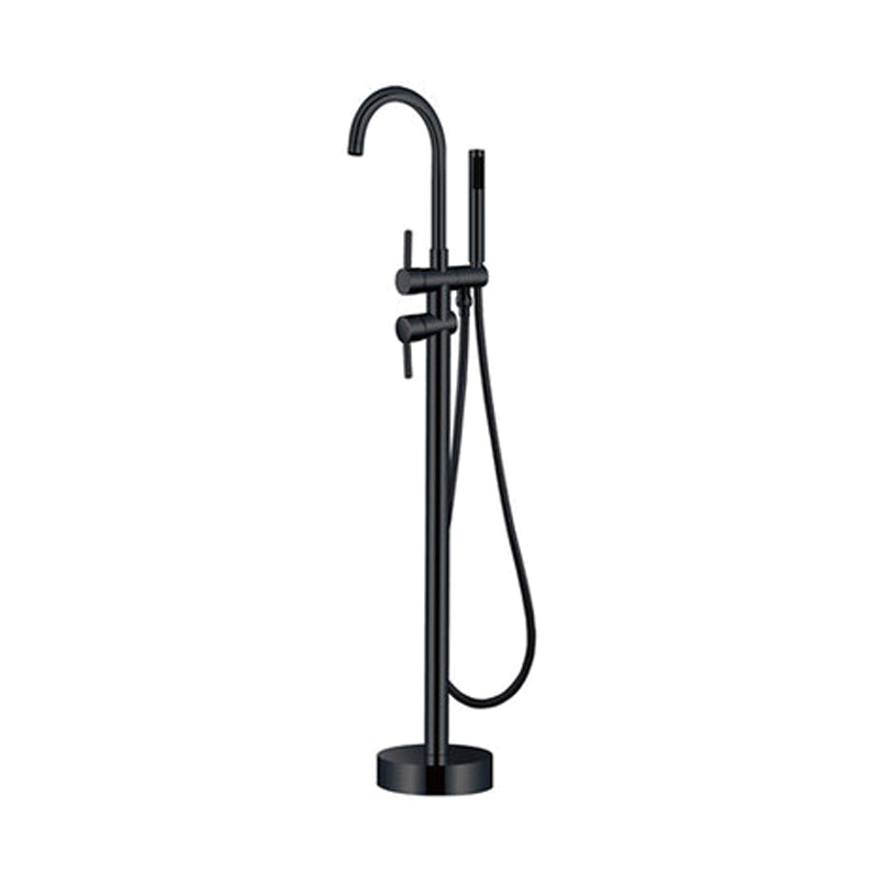Floor Mounted Metal Freestanding Tub Filler High Arc Freestanding Faucet with Hose Black Hand Shower Included Clearhalo 'Bathroom Remodel & Bathroom Fixtures' 'Bathtub Faucets' 'bathtub_faucets' 'Home Improvement' 'home_improvement' 'home_improvement_bathtub_faucets' 6439025