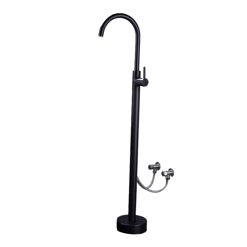 Floor Mounted Metal Freestanding Tub Filler High Arc Freestanding Faucet with Hose Black Hand Shower Not Included Wall Clearhalo 'Bathroom Remodel & Bathroom Fixtures' 'Bathtub Faucets' 'bathtub_faucets' 'Home Improvement' 'home_improvement' 'home_improvement_bathtub_faucets' 6439027
