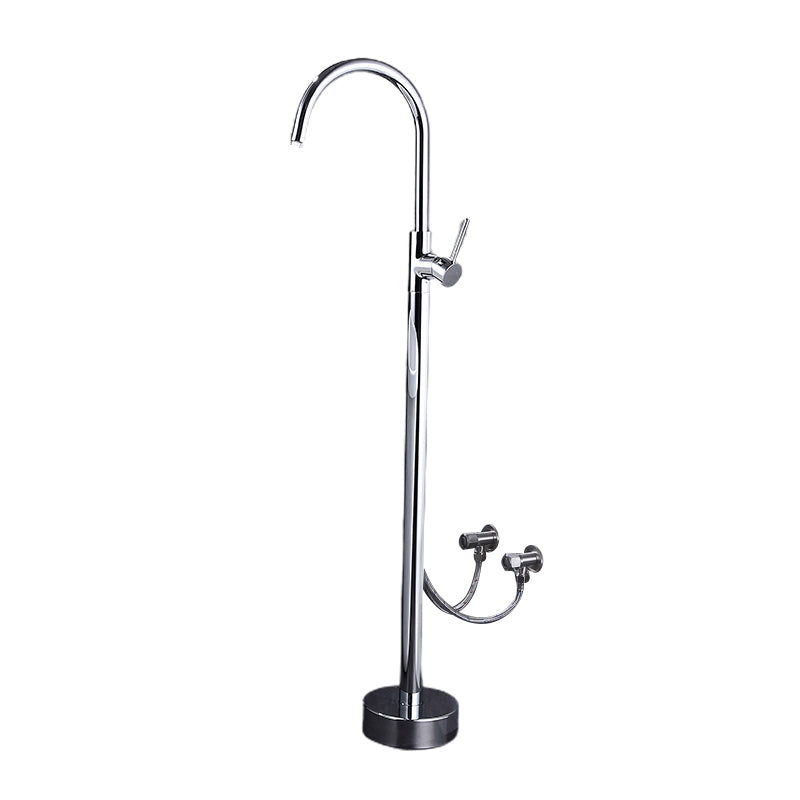Floor Mounted Metal Freestanding Tub Filler High Arc Freestanding Faucet with Hose Chrome Hand Shower Not Included Wall Clearhalo 'Bathroom Remodel & Bathroom Fixtures' 'Bathtub Faucets' 'bathtub_faucets' 'Home Improvement' 'home_improvement' 'home_improvement_bathtub_faucets' 6439034