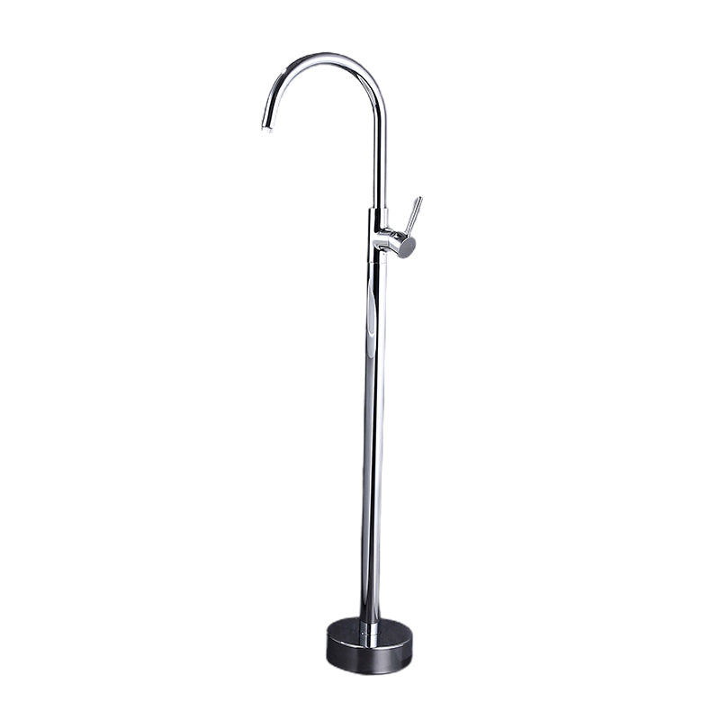 Floor Mounted Metal Freestanding Tub Filler High Arc Freestanding Faucet with Hose Chrome Hand Shower Not Included Ground Clearhalo 'Bathroom Remodel & Bathroom Fixtures' 'Bathtub Faucets' 'bathtub_faucets' 'Home Improvement' 'home_improvement' 'home_improvement_bathtub_faucets' 6439036