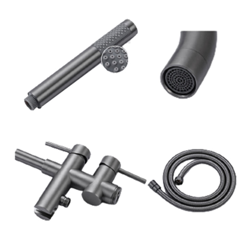 Floor Mounted Metal Freestanding Tub Filler High Arc Freestanding Faucet with Hose Clearhalo 'Bathroom Remodel & Bathroom Fixtures' 'Bathtub Faucets' 'bathtub_faucets' 'Home Improvement' 'home_improvement' 'home_improvement_bathtub_faucets' 6439040