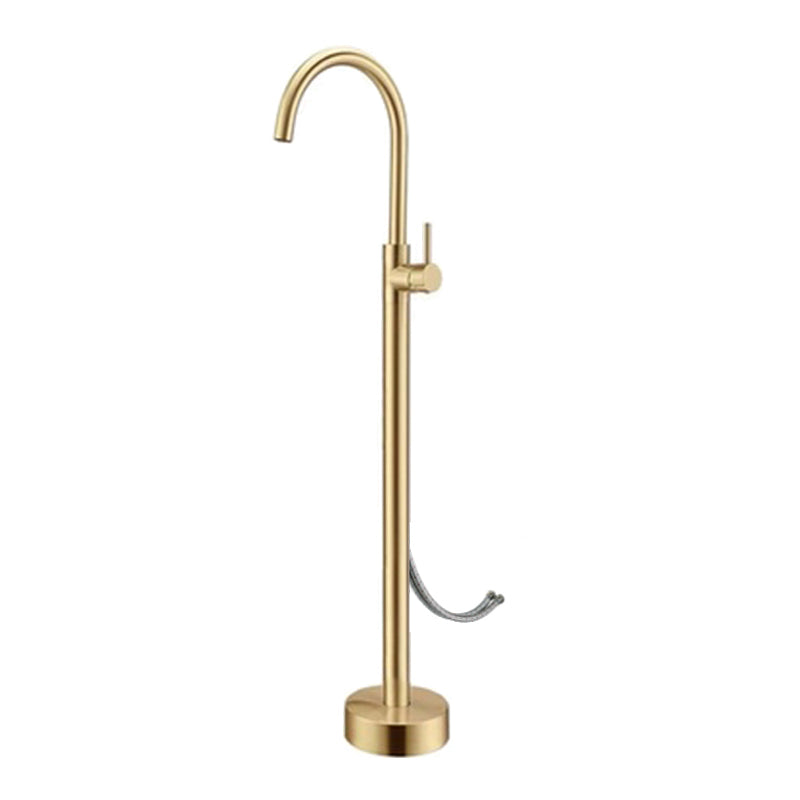 Floor Mounted Metal Freestanding Tub Filler High Arc Freestanding Faucet with Hose Gold Hand Shower Not Included Wall Clearhalo 'Bathroom Remodel & Bathroom Fixtures' 'Bathtub Faucets' 'bathtub_faucets' 'Home Improvement' 'home_improvement' 'home_improvement_bathtub_faucets' 6439042