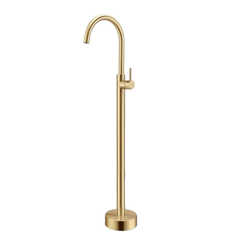 Floor Mounted Metal Freestanding Tub Filler High Arc Freestanding Faucet with Hose Gold Hand Shower Not Included Ground Clearhalo 'Bathroom Remodel & Bathroom Fixtures' 'Bathtub Faucets' 'bathtub_faucets' 'Home Improvement' 'home_improvement' 'home_improvement_bathtub_faucets' 6439045