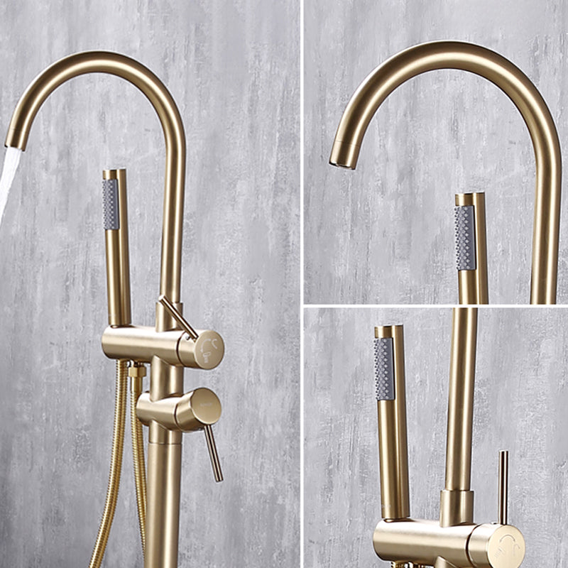 Floor Mounted Metal Freestanding Tub Filler High Arc Freestanding Faucet with Hose Clearhalo 'Bathroom Remodel & Bathroom Fixtures' 'Bathtub Faucets' 'bathtub_faucets' 'Home Improvement' 'home_improvement' 'home_improvement_bathtub_faucets' 6439049