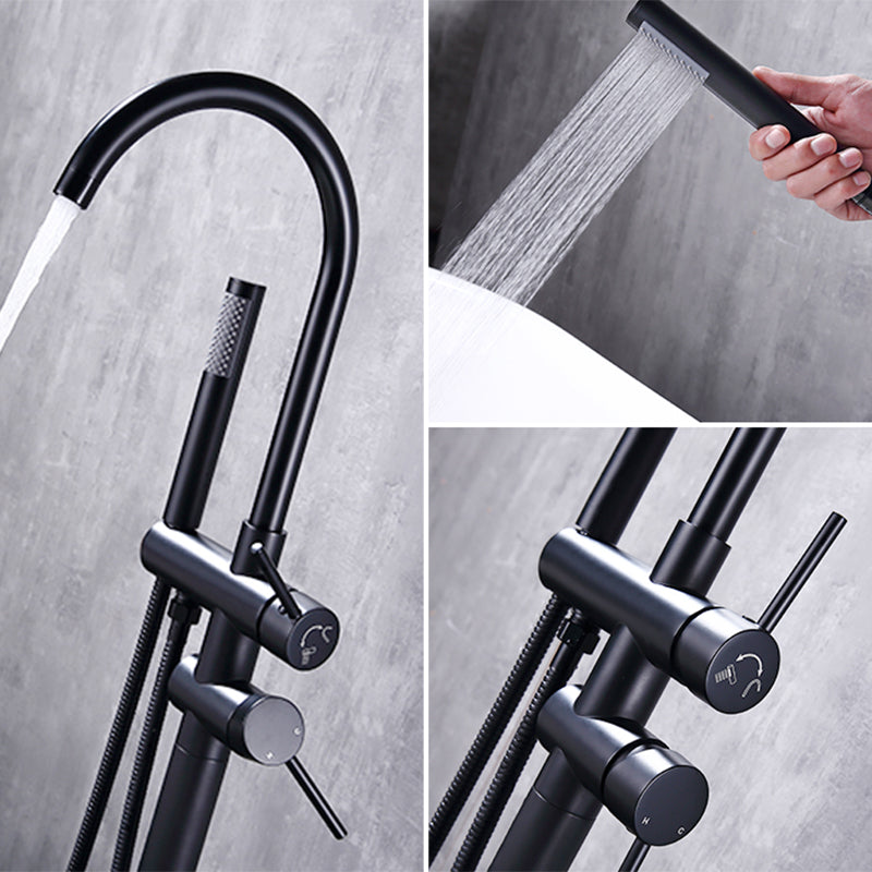 Floor Mounted Metal Freestanding Tub Filler High Arc Freestanding Faucet with Hose Clearhalo 'Bathroom Remodel & Bathroom Fixtures' 'Bathtub Faucets' 'bathtub_faucets' 'Home Improvement' 'home_improvement' 'home_improvement_bathtub_faucets' 6439050