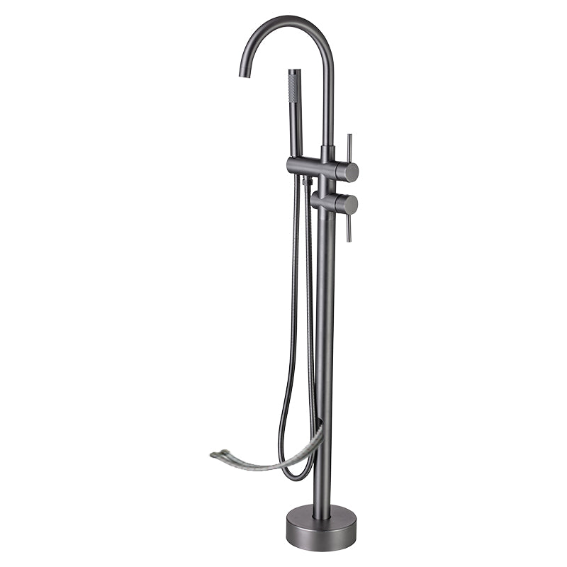 Floor Mounted Metal Freestanding Tub Filler High Arc Freestanding Faucet with Hose Gun Grey Hand Shower Included Wall Clearhalo 'Bathroom Remodel & Bathroom Fixtures' 'Bathtub Faucets' 'bathtub_faucets' 'Home Improvement' 'home_improvement' 'home_improvement_bathtub_faucets' 6439051