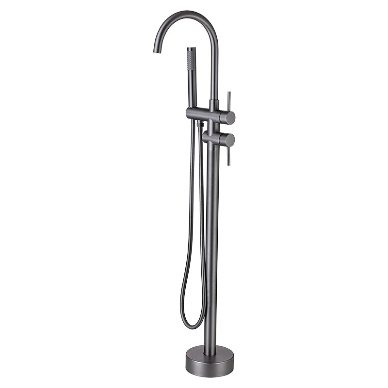 Floor Mounted Metal Freestanding Tub Filler High Arc Freestanding Faucet with Hose Gun Grey Hand Shower Included Clearhalo 'Bathroom Remodel & Bathroom Fixtures' 'Bathtub Faucets' 'bathtub_faucets' 'Home Improvement' 'home_improvement' 'home_improvement_bathtub_faucets' 6439052