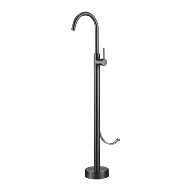 Floor Mounted Metal Freestanding Tub Filler High Arc Freestanding Faucet with Hose Gun Grey Hand Shower Not Included Wall Clearhalo 'Bathroom Remodel & Bathroom Fixtures' 'Bathtub Faucets' 'bathtub_faucets' 'Home Improvement' 'home_improvement' 'home_improvement_bathtub_faucets' 6439053