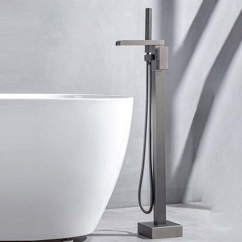 Modern Style Freestanding Faucet Floor Mounted Bathroom Faucet Grey Clearhalo 'Bathroom Remodel & Bathroom Fixtures' 'Bathtub Faucets' 'bathtub_faucets' 'Home Improvement' 'home_improvement' 'home_improvement_bathtub_faucets' 6439063
