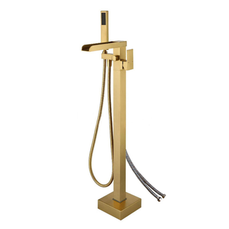 Modern Style Freestanding Faucet Floor Mounted Bathroom Faucet Gold Wall Clearhalo 'Bathroom Remodel & Bathroom Fixtures' 'Bathtub Faucets' 'bathtub_faucets' 'Home Improvement' 'home_improvement' 'home_improvement_bathtub_faucets' 6439069