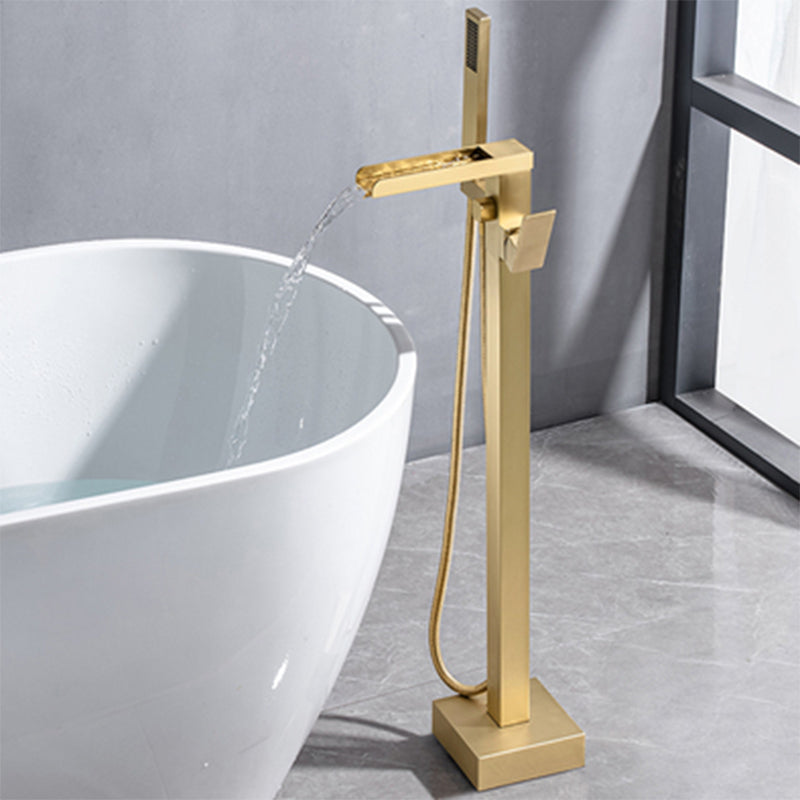 Modern Style Freestanding Faucet Floor Mounted Bathroom Faucet Gold Clearhalo 'Bathroom Remodel & Bathroom Fixtures' 'Bathtub Faucets' 'bathtub_faucets' 'Home Improvement' 'home_improvement' 'home_improvement_bathtub_faucets' 6439071