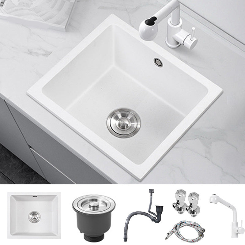 Contemporary White Quartz Kitchen Sink Drop-In 1 Holes Single Bowl Sink Sink with Faucet Pull Out Faucet Clearhalo 'Home Improvement' 'home_improvement' 'home_improvement_kitchen_sinks' 'Kitchen Remodel & Kitchen Fixtures' 'Kitchen Sinks & Faucet Components' 'Kitchen Sinks' 'kitchen_sinks' 6439199