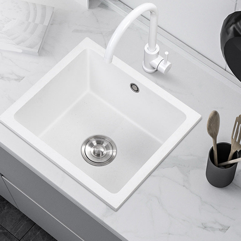 Contemporary White Quartz Kitchen Sink Drop-In 1 Holes Single Bowl Sink Clearhalo 'Home Improvement' 'home_improvement' 'home_improvement_kitchen_sinks' 'Kitchen Remodel & Kitchen Fixtures' 'Kitchen Sinks & Faucet Components' 'Kitchen Sinks' 'kitchen_sinks' 6439210