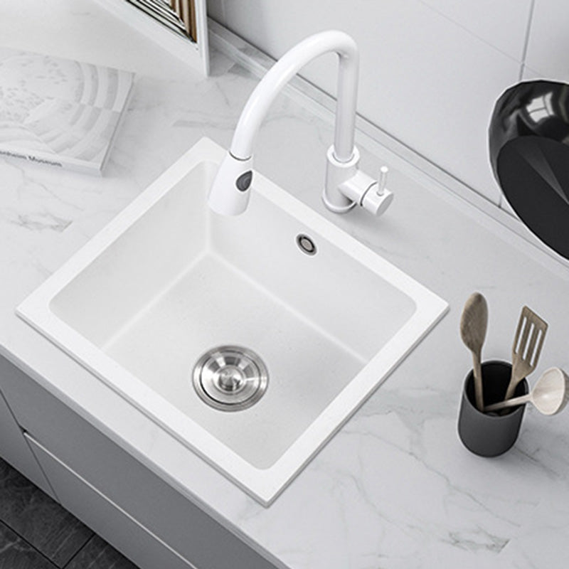 Contemporary White Quartz Kitchen Sink Drop-In 1 Holes Single Bowl Sink Clearhalo 'Home Improvement' 'home_improvement' 'home_improvement_kitchen_sinks' 'Kitchen Remodel & Kitchen Fixtures' 'Kitchen Sinks & Faucet Components' 'Kitchen Sinks' 'kitchen_sinks' 6439213