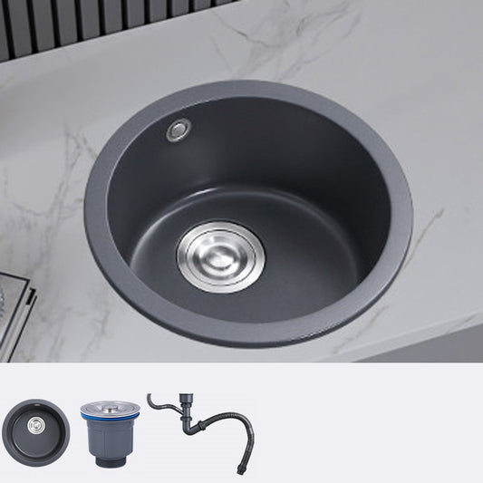 Black Round Kitchen Sink Contemporary Drop-In 1 Holes Single Bowl Sink Sink Only None