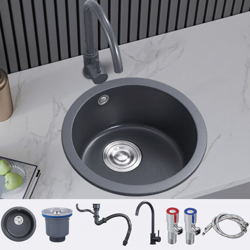 Black Round Kitchen Sink Contemporary Drop-In 1 Holes Single Bowl Sink Sink with Faucet Round Faucet Clearhalo 'Home Improvement' 'home_improvement' 'home_improvement_kitchen_sinks' 'Kitchen Remodel & Kitchen Fixtures' 'Kitchen Sinks & Faucet Components' 'Kitchen Sinks' 'kitchen_sinks' 6439230