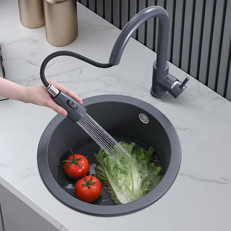 Black Round Kitchen Sink Contemporary Drop-In 1 Holes Single Bowl Sink Clearhalo 'Home Improvement' 'home_improvement' 'home_improvement_kitchen_sinks' 'Kitchen Remodel & Kitchen Fixtures' 'Kitchen Sinks & Faucet Components' 'Kitchen Sinks' 'kitchen_sinks' 6439235