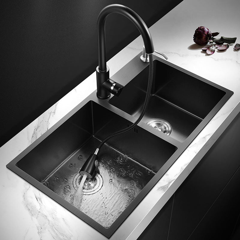 Single Bowl Black Kitchen Sink with Drain Assembly Drop-In Contemporary Sink Clearhalo 'Home Improvement' 'home_improvement' 'home_improvement_kitchen_sinks' 'Kitchen Remodel & Kitchen Fixtures' 'Kitchen Sinks & Faucet Components' 'Kitchen Sinks' 'kitchen_sinks' 6439250